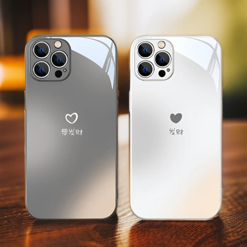 情侣款适用iPhone14手机壳苹果12想发财13promax爱心文字xs小众xr