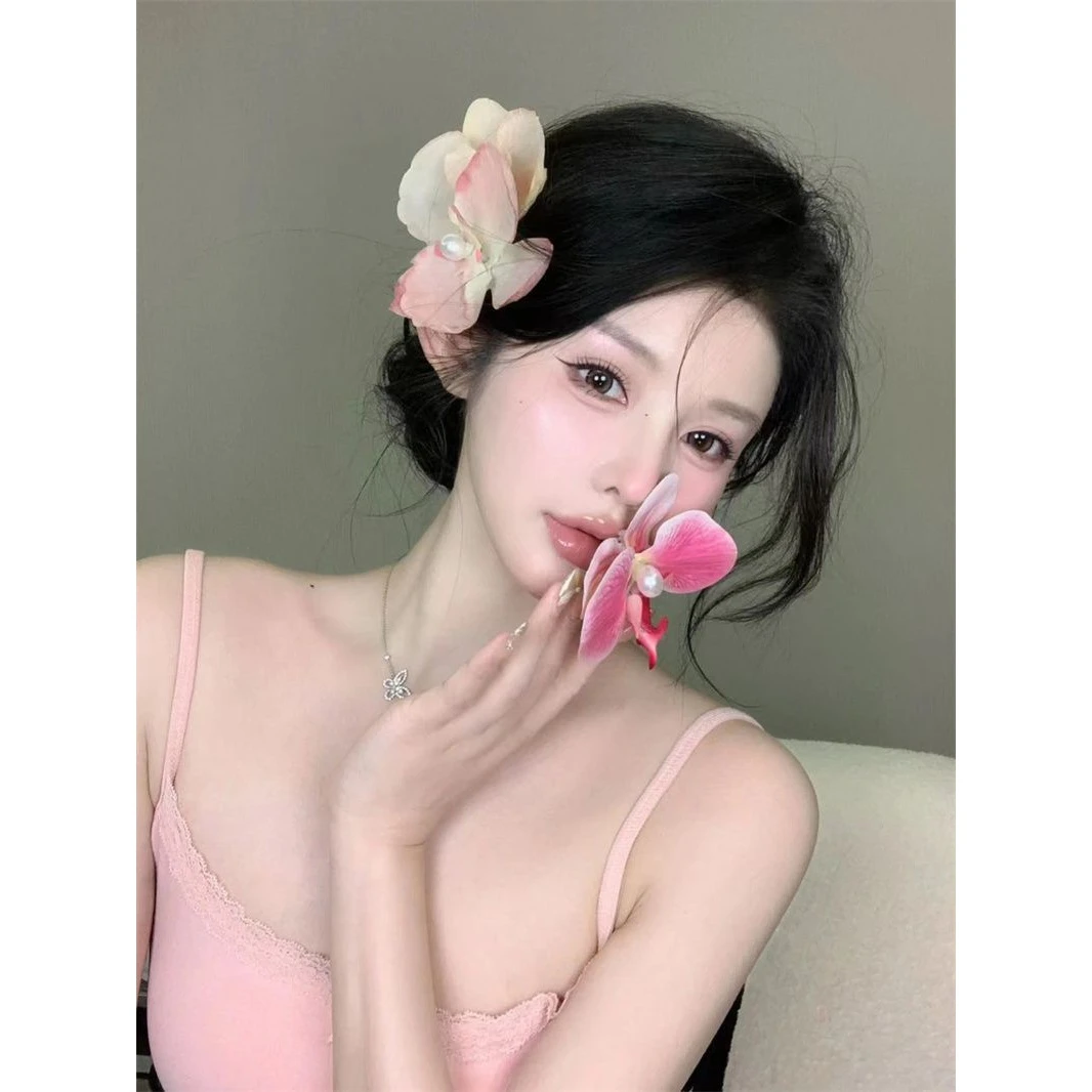 纯欲少女甜美蝴蝶兰花朵发夹可爱刘海夹侧边夹氛围感发卡发饰