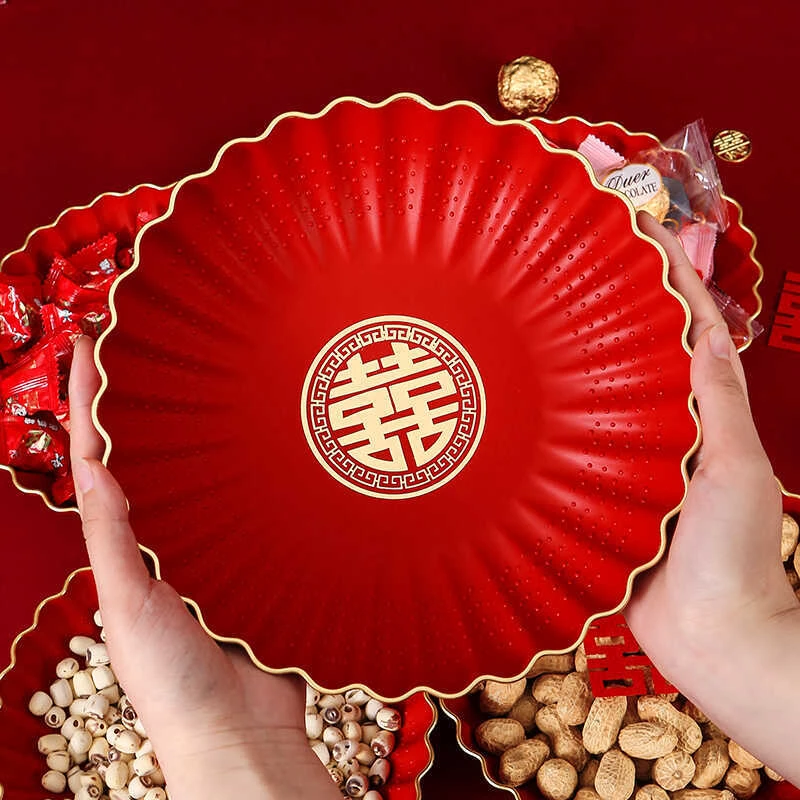 结婚果盘家用新款金边水果盘婚礼加厚喜糖盘婚庆专用物品大全