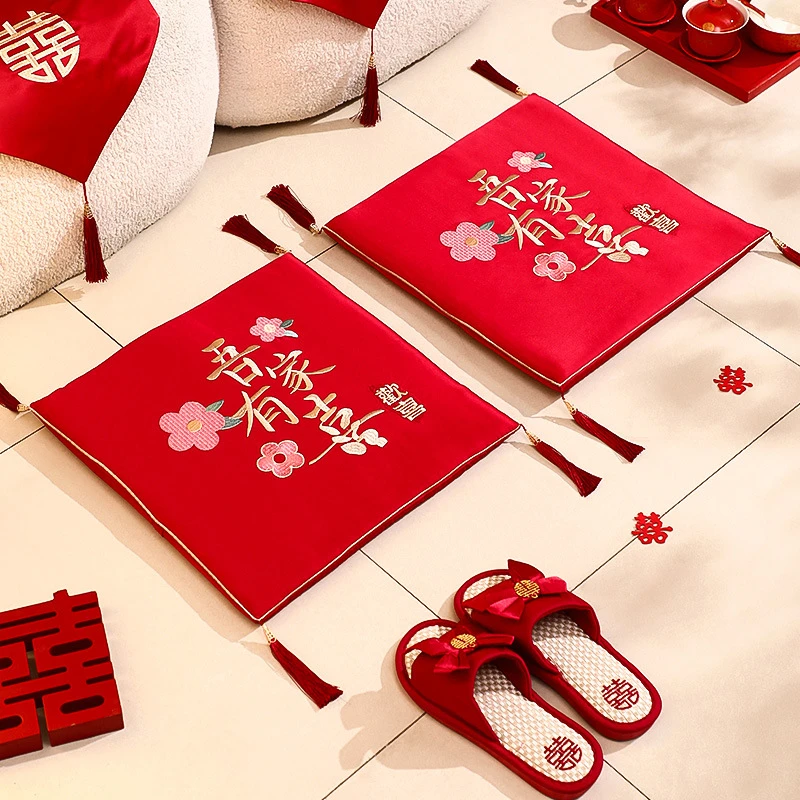 结婚喜垫敬茶跪垫磕头改口一对喜庆红色福垫加厚婚礼新娘坐垫家用