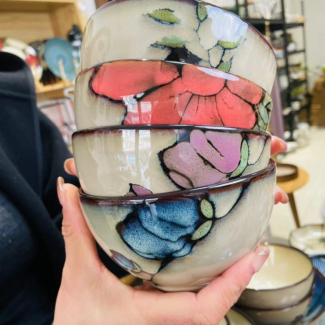 利利家窑变釉4.8英寸混搭米饭碗4只活动价图片款