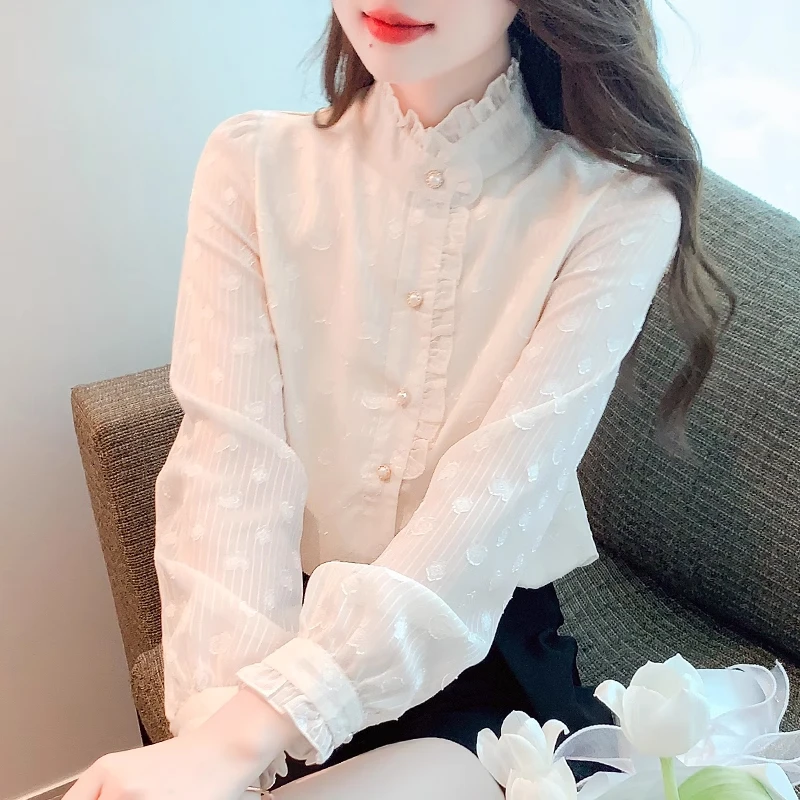 立领雪纺衬衫女装春春季2025新款法式长袖打底衫衬衣时尚气质上衣