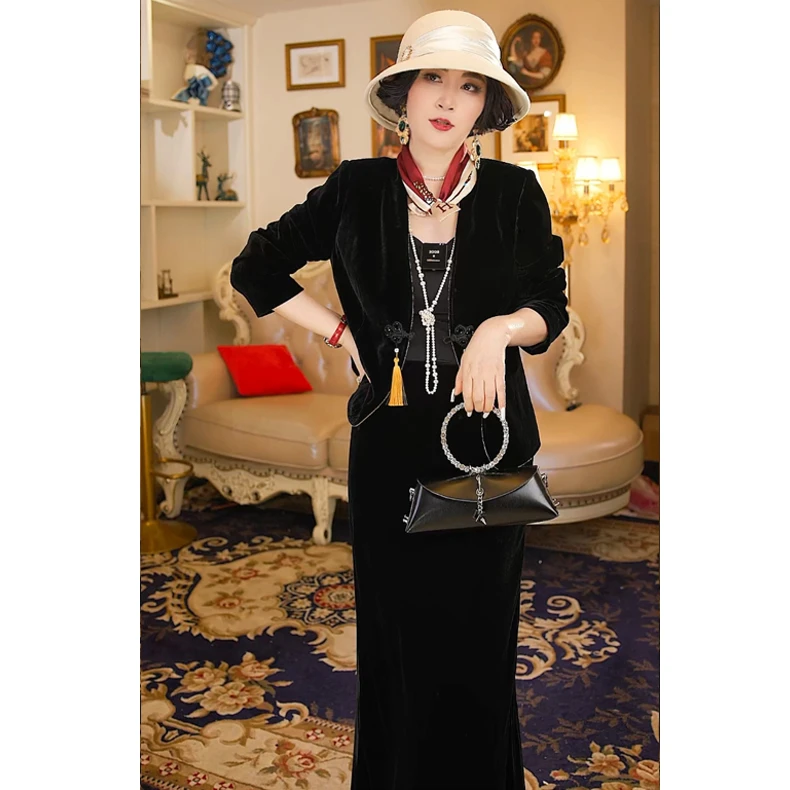 【沐茗】【半夏】定制 弹力真丝丝绒 不紧绷不崩裂盘扣国风外套M-3020