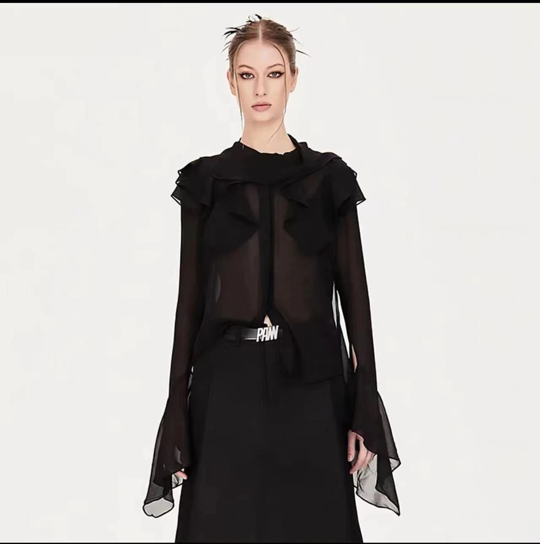 PANN雪纺荷叶边衬衣