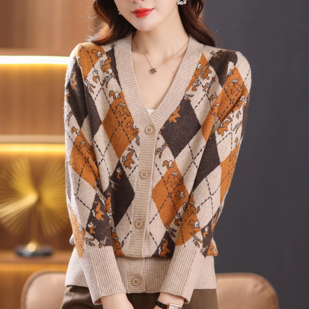 V领羊绒衫外套2025春秋新款洋气妈妈羊毛衫毛衣开衫女