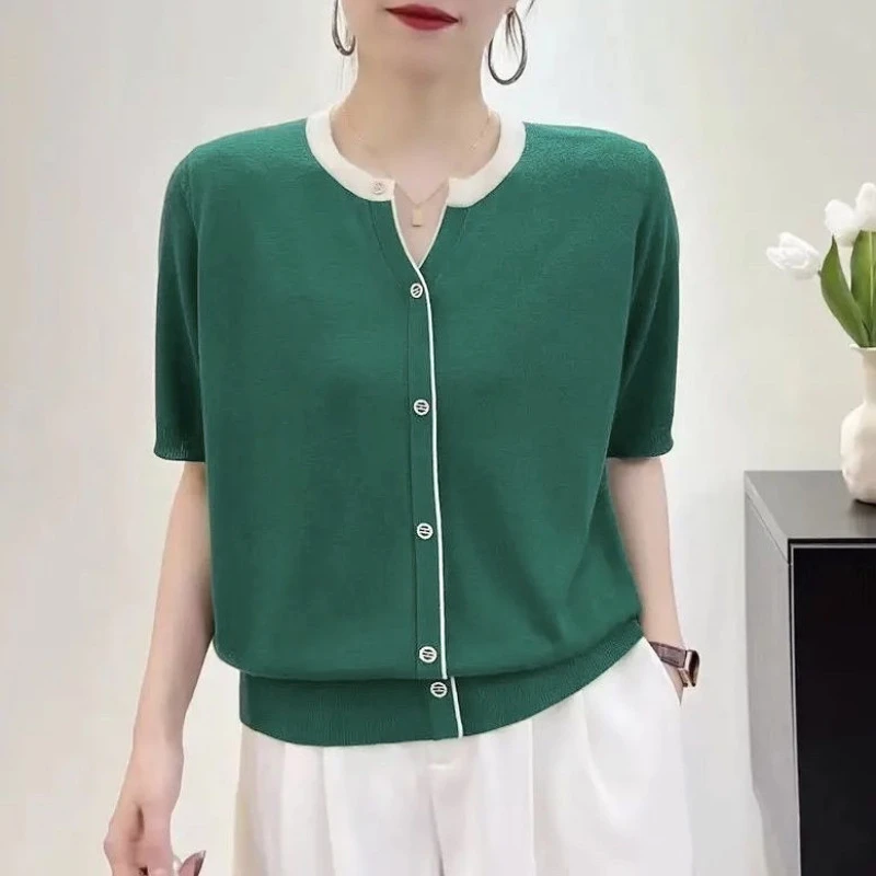 品牌折扣女装专柜撤柜正品T恤女宽松洋气时尚夏冰丝短袖针织上衣