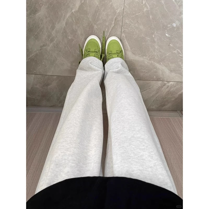 山东即墨花灰色卫裤男款秋冬美式hiphop垂感裤子直筒宽松阔腿长裤