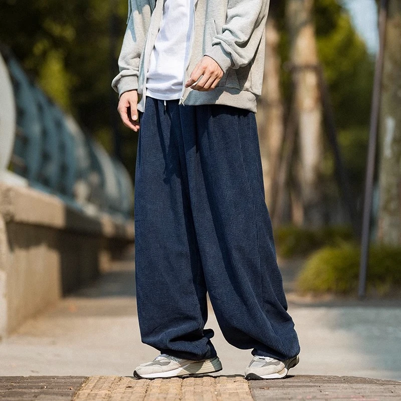 灯芯绒裤子男直筒宽松秋冬垂感潮牌阔腿日系加肥加大码美式休闲裤