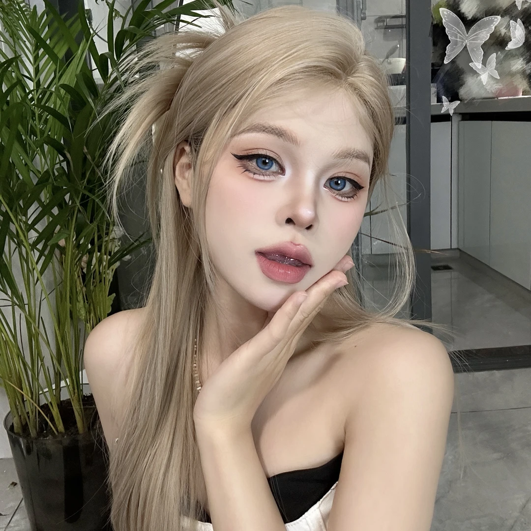 草莓熊专属【sun】假发女长直发灰金辣妹仿真发气质小额蕾丝全头套