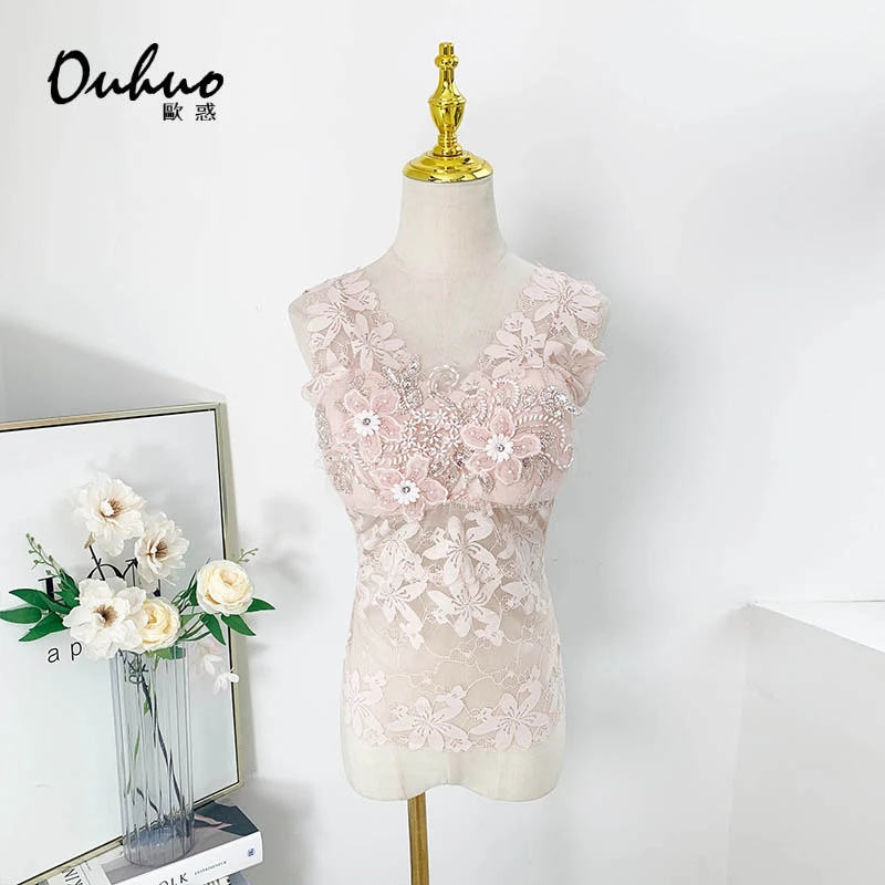 2024夏季蕾丝新款时尚白色气质轻奢吊带女背心打底OHVSH04012