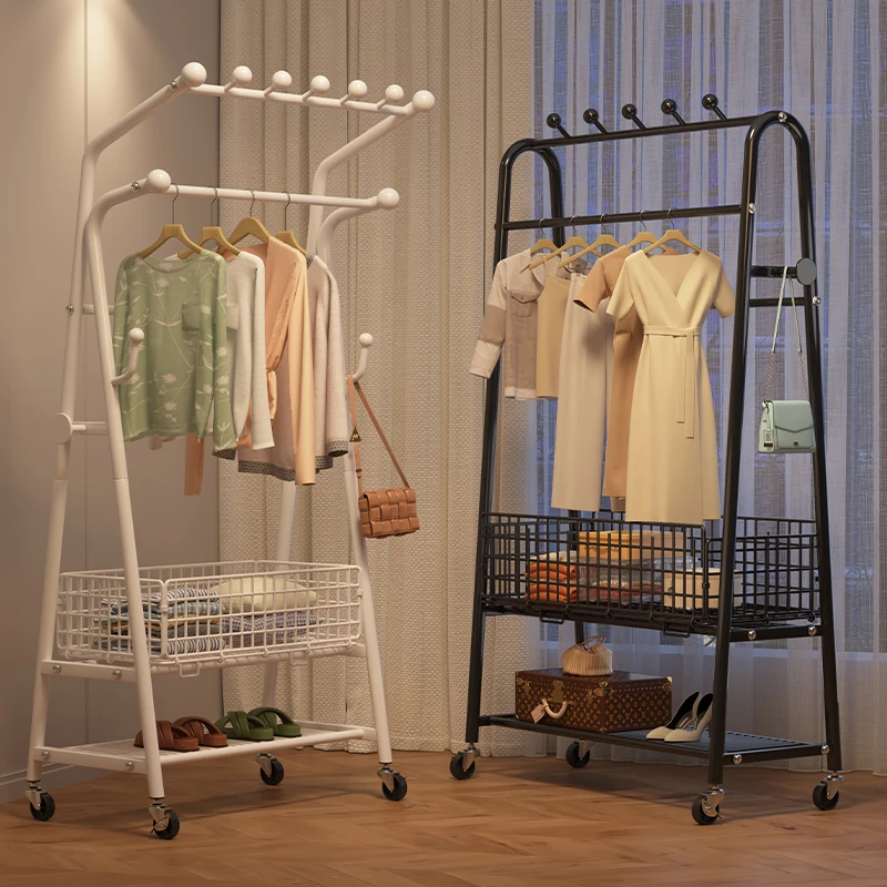 晾衣架落地家用可移动卧室凉衣架阳台挂衣服架子室内简易杆衣帽架