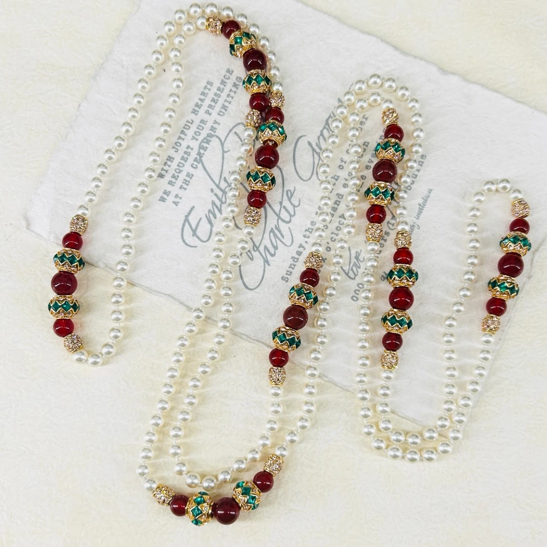 99新 玛雅中古 中古风红琉璃珍珠串珠项链/MJ45210