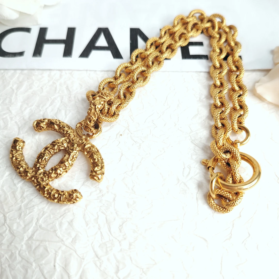 95新 Chanel/香奈儿 中古素金熔岩双C项链/M5404