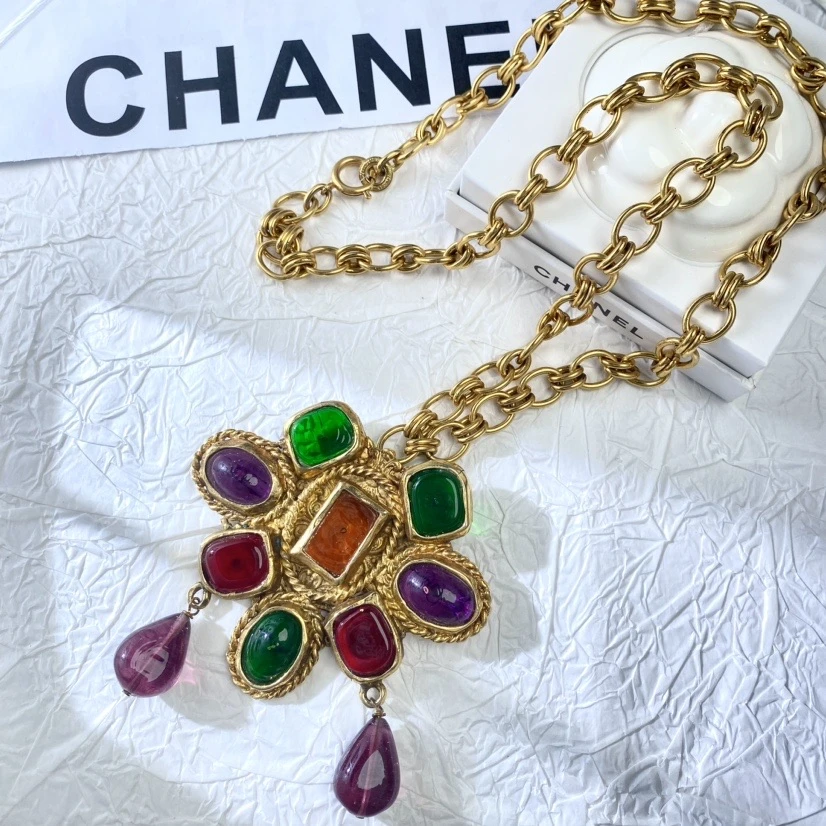 95新 Chanel/香奈儿 中古多色琉璃吊坠项链/MJ41155