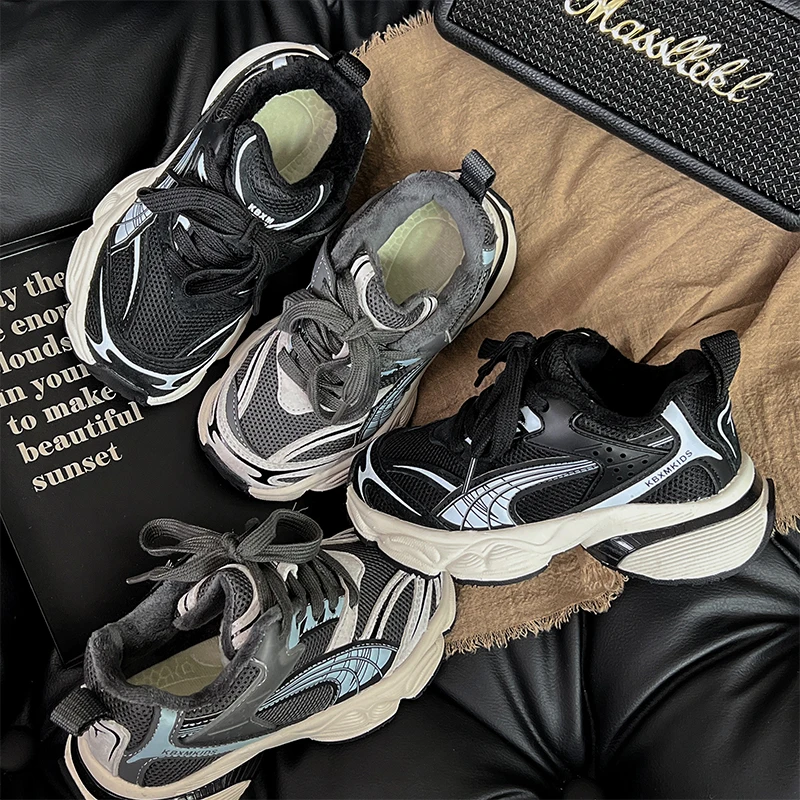 【巴黎老爹】劳拉维尼冬季加绒新款透气儿童女童男童运动鞋26009