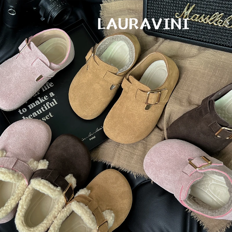 劳拉维尼休闲防滑棉鞋『牛剖层皮革』秋冬季新款勃肯鞋加绒加厚皮鞋