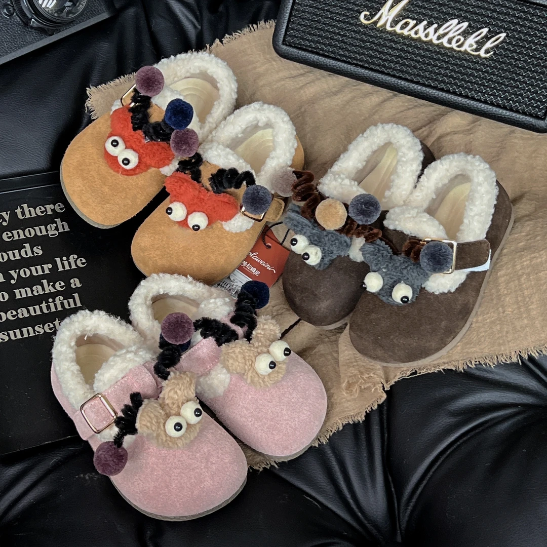 劳拉维尼【运费补贴】『牛剖层皮革』儿童冬季新款勃肯鞋加绒加厚皮鞋