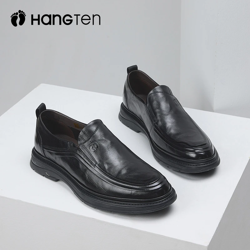 HANGTEN 欢腾真皮男鞋2023冬季舒适商务皮鞋百搭潮流男时尚休闲鞋