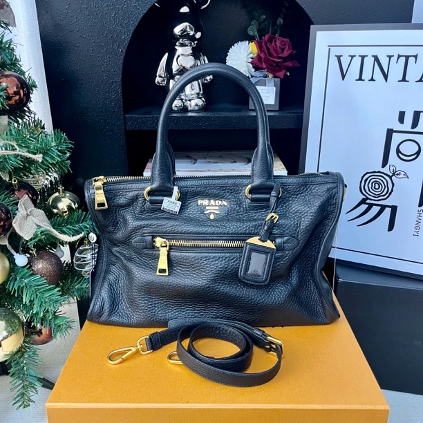 99新 Prada/普拉达 机车包黑金经典配色手提单肩斜挎经典时尚百搭
