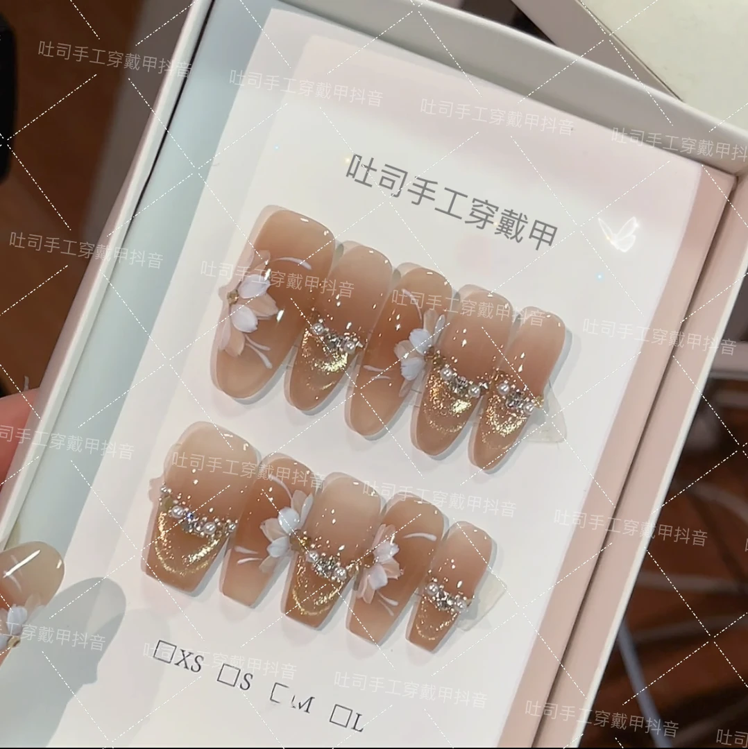 花落金池 穿戴甲纯手工美甲贴片