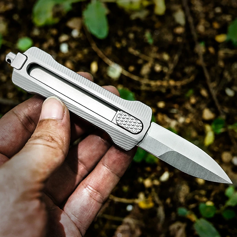 钛合金EDC小刀多功能随身D2钢口袋刀推拉刀破窗工具快拆DIY工具刀