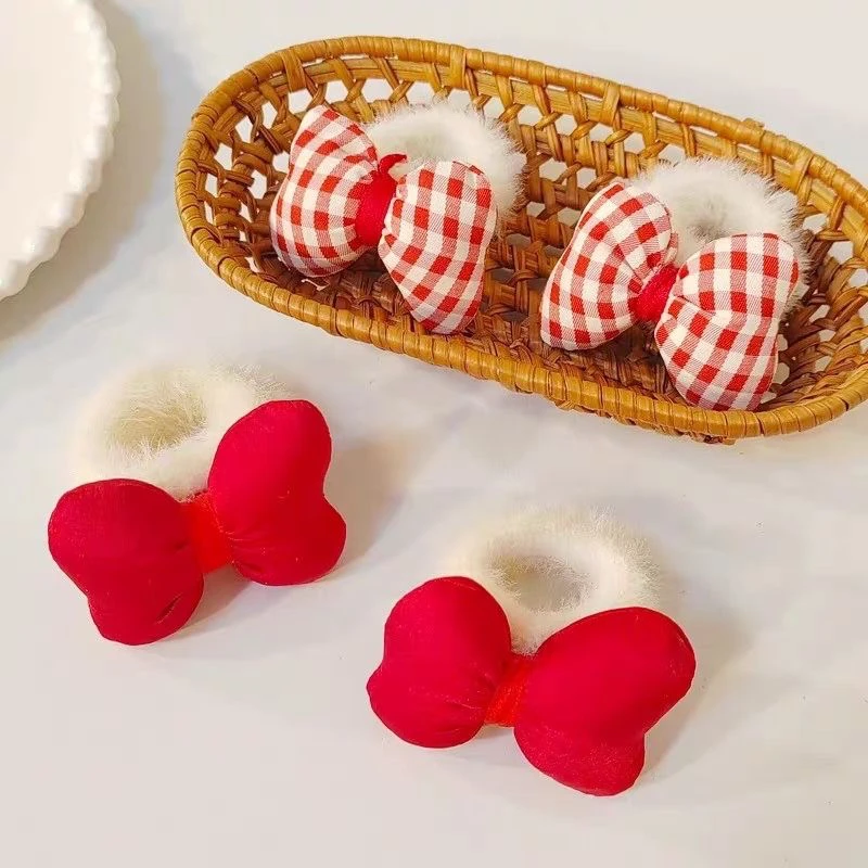 儿童毛绒发圈可爱蝴蝶结皮筋高弹力不伤头发公主风扎马尾发卡发饰