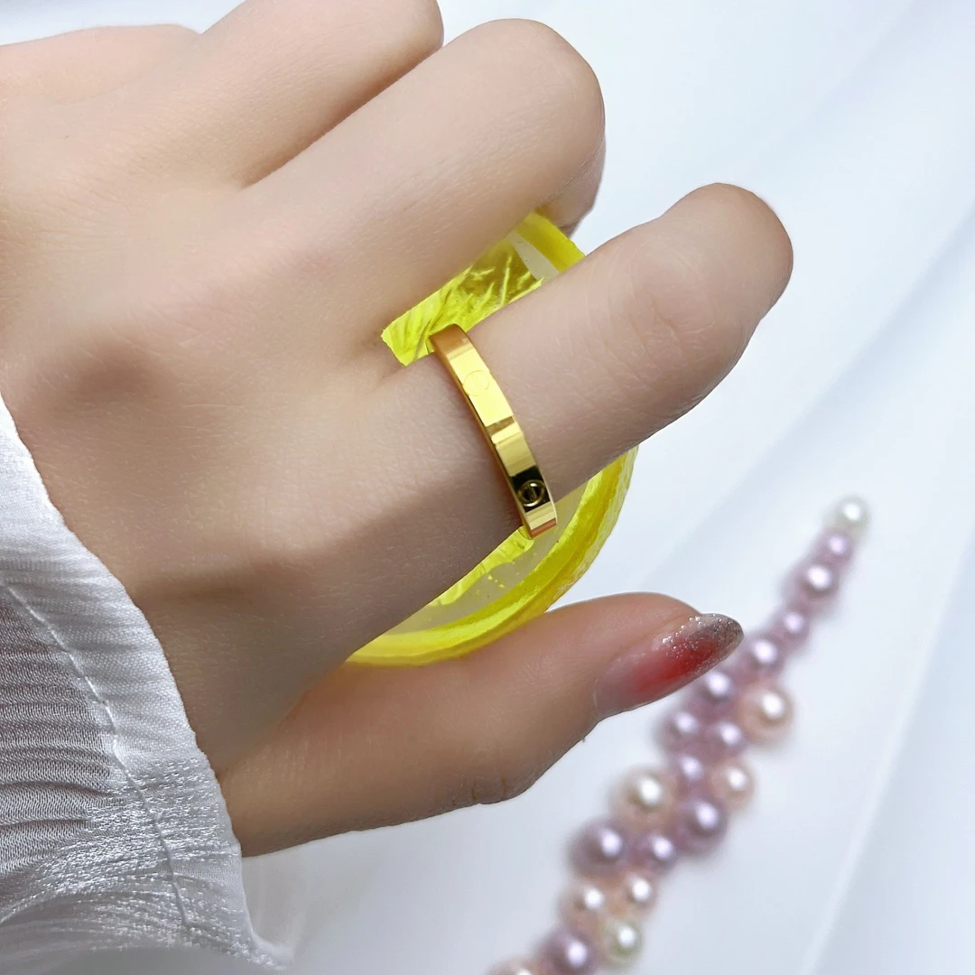 [抖音质检 现货]5D黄金戒指卡家亮面一字戒指情侣戒足金999卡2卡3