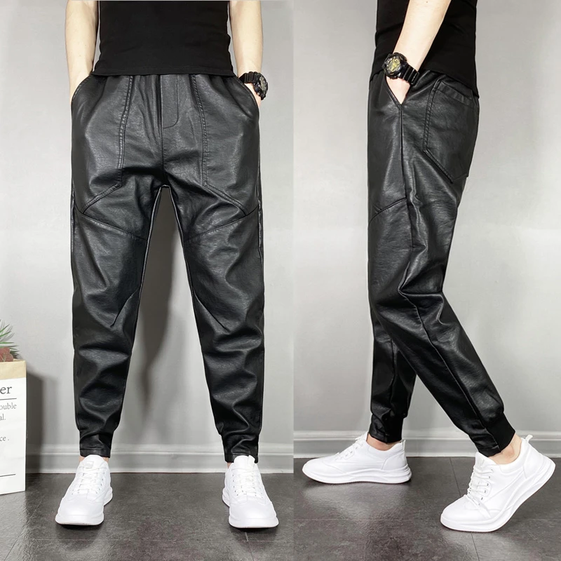 2024男士新款加绒加厚皮裤机车外送防风防水保暖皮裤束脚休闲裤