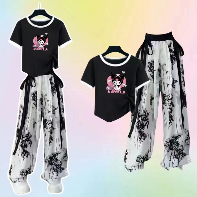 女童休闲文艺套装夏季新款时尚洋气水墨画国风阔腿裤新中式两件套