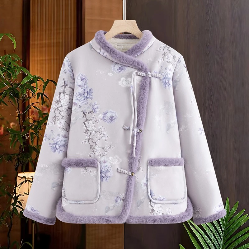 中老年妈妈加厚保暖棉袄女冬装新款盘扣防寒棉服洋气国风棉衣外套