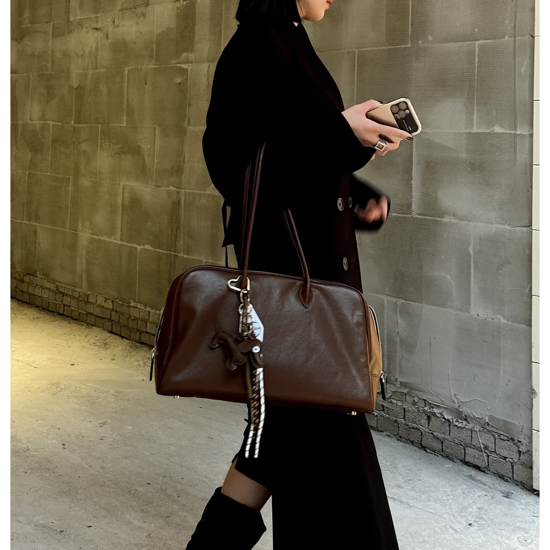 双11新品JISHE即奢25C高级感植鞣牛皮百搭手提简约波士顿公文包