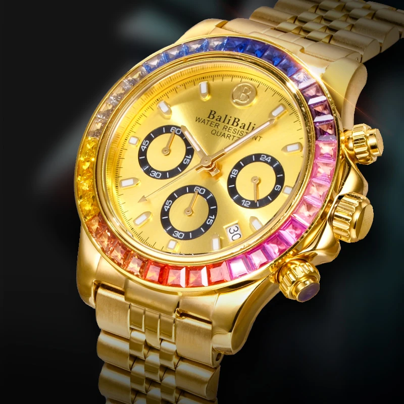 【福利】三眼系列机械手表潮流夜光满钻镶钻高端奢华防水