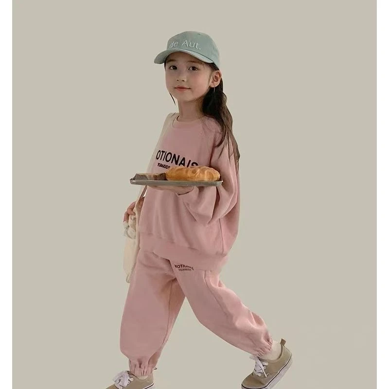 38077女童运动套装春秋款2023秋装新款洋气卫衣宝宝童装加绒