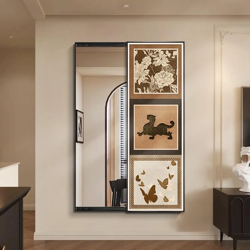 中古风可推拉全身镜挂画式玄关卧室装饰画法式隐形穿衣镜子画