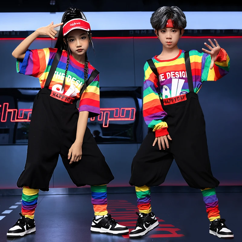 儿童嘻哈宽松夏装2025少儿舞蹈演出团体街舞服套装hiphop走秀潮服