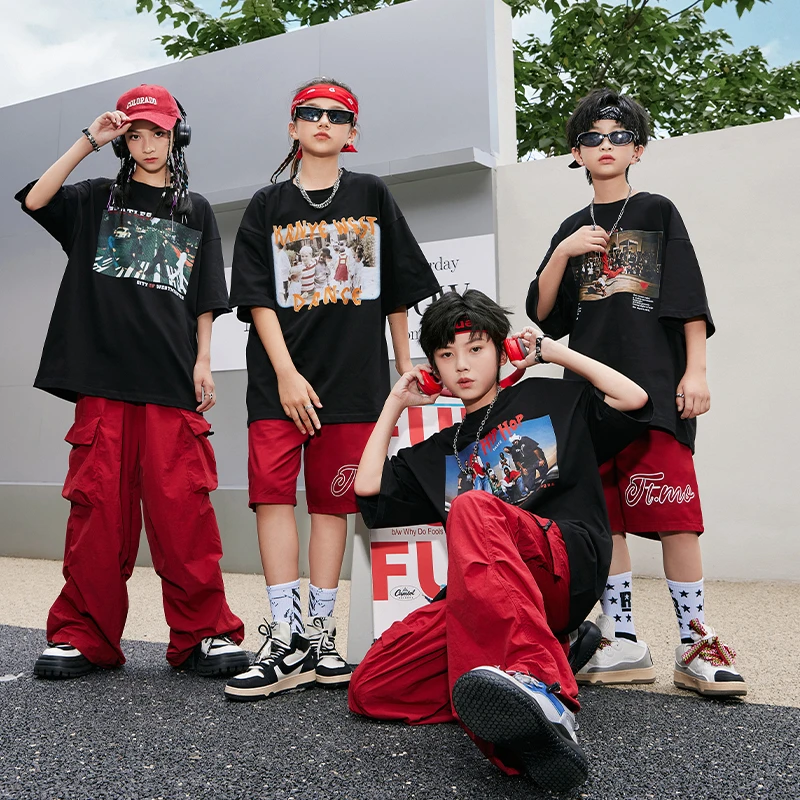 儿童嘻哈演出服男童夏季潮服酷帅架子鼓hiphop女童表演服炸街套装