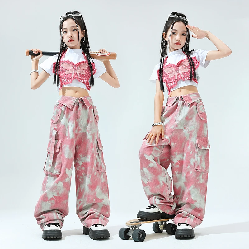 女童爵士舞街舞走秀hiphop少儿童短款蝴蝶潮酷演出服套装女团表演