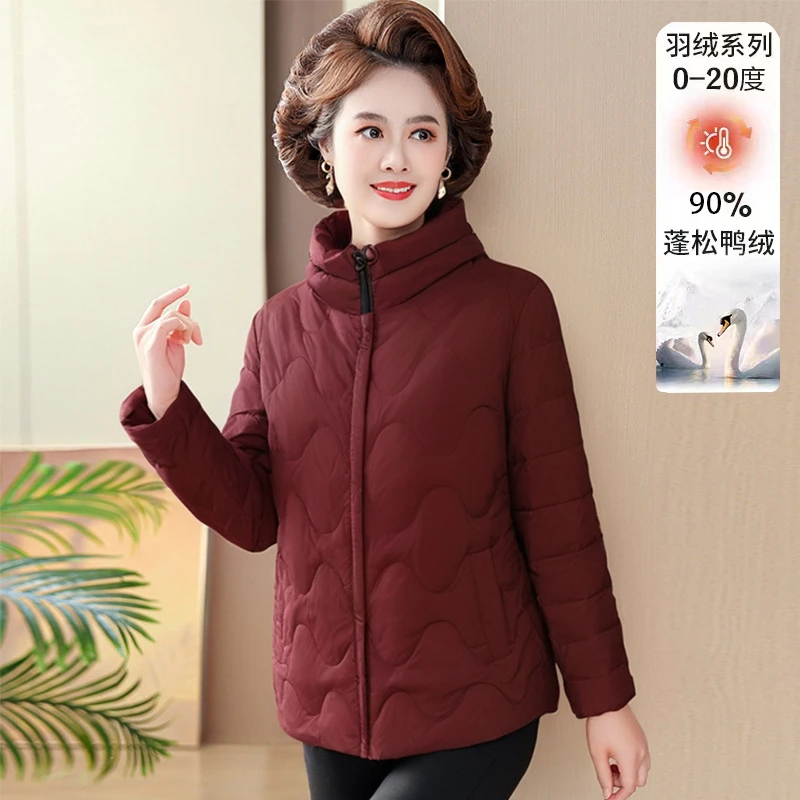 中老年洋气妈妈装立领短款羽绒服冬季新款