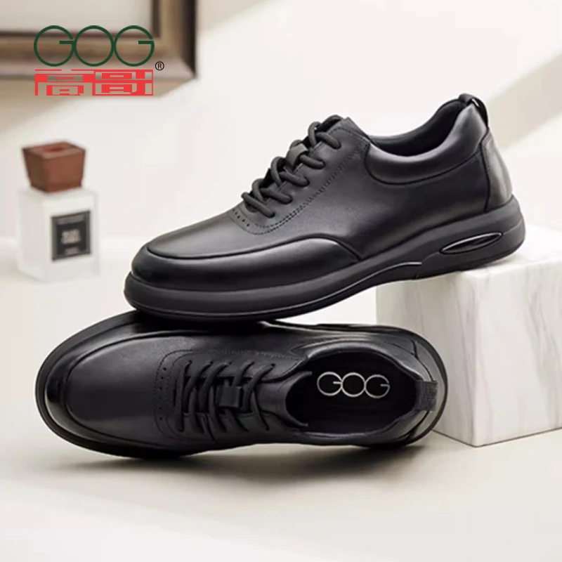 高哥增高鞋2025秋季新款舒适软面商务男鞋真皮百搭内增高休闲皮鞋