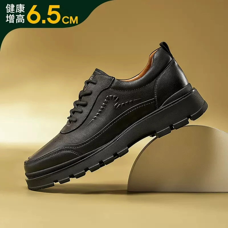 高哥男士内增高皮鞋2025夏季新款工装鞋潮男士英伦风真皮休闲皮鞋
