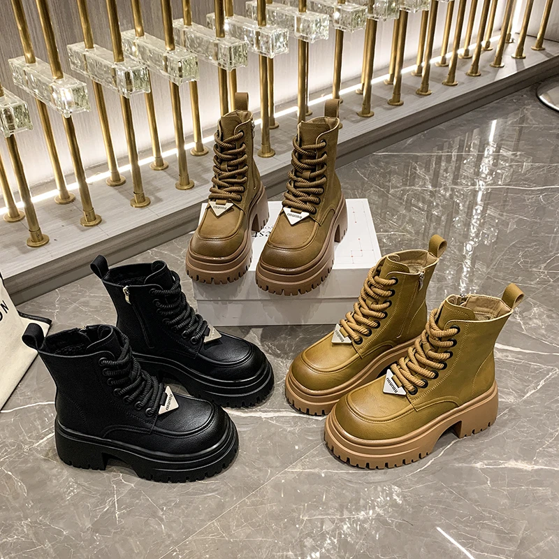 6229-1复古增高马丁靴松糕厚底粗跟显高显瘦女2023新款机车短靴