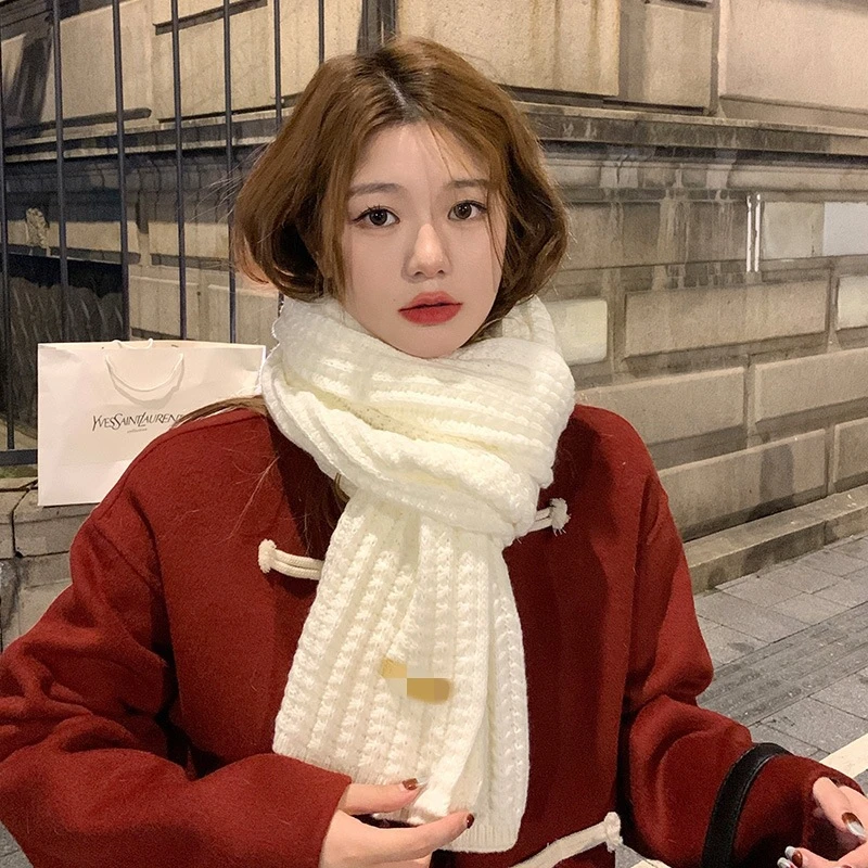 新款针织毛线围巾女生冬季保暖情侣高级感白色