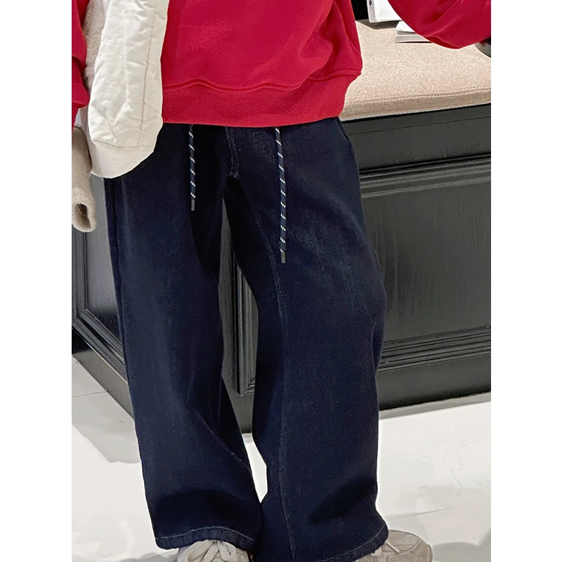 K27800女童原色牛仔裤2025新款秋冬装加绒加厚保暖儿童裤子直筒裤