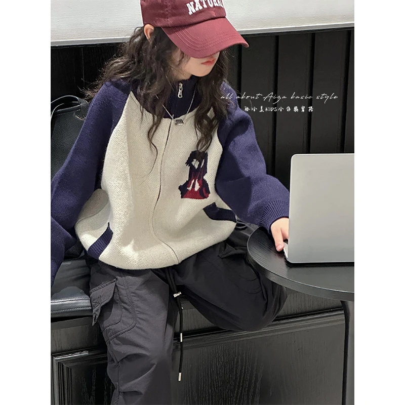 K24870韩国童装女童毛衣外套秋冬开衫儿童针织衫冬装新款加厚衣服