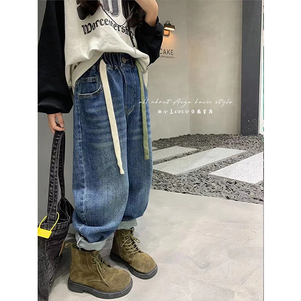 k24538韩国童装女童牛仔裤秋新款2025儿童春秋时髦女孩中大童长裤