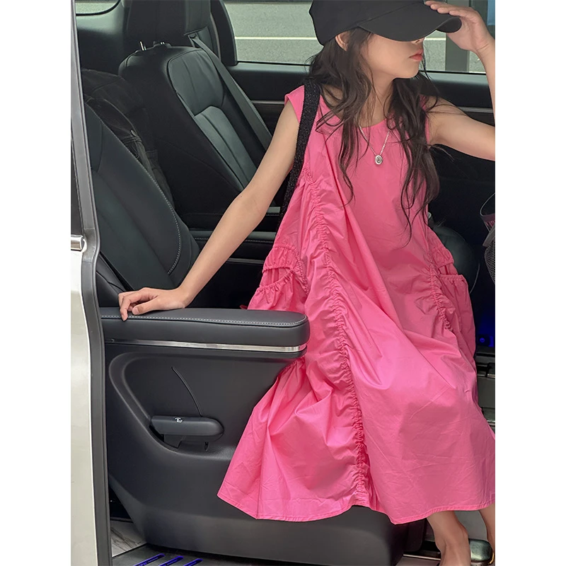 K26064橡筋打揽女童夏季连衣裙2025新款儿童无袖裙子背心裙A字裙