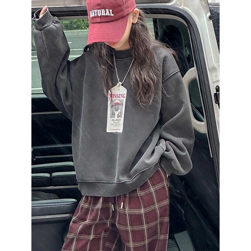 K27452孙小美水洗女童圆领卫衣2025新款秋冬装加绒加厚内搭潮