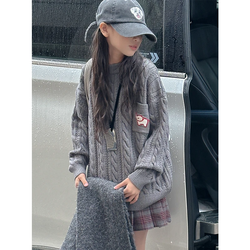 k27602孙小美女童圆领毛衣2025新款秋冬装儿童针织衫内搭上衣