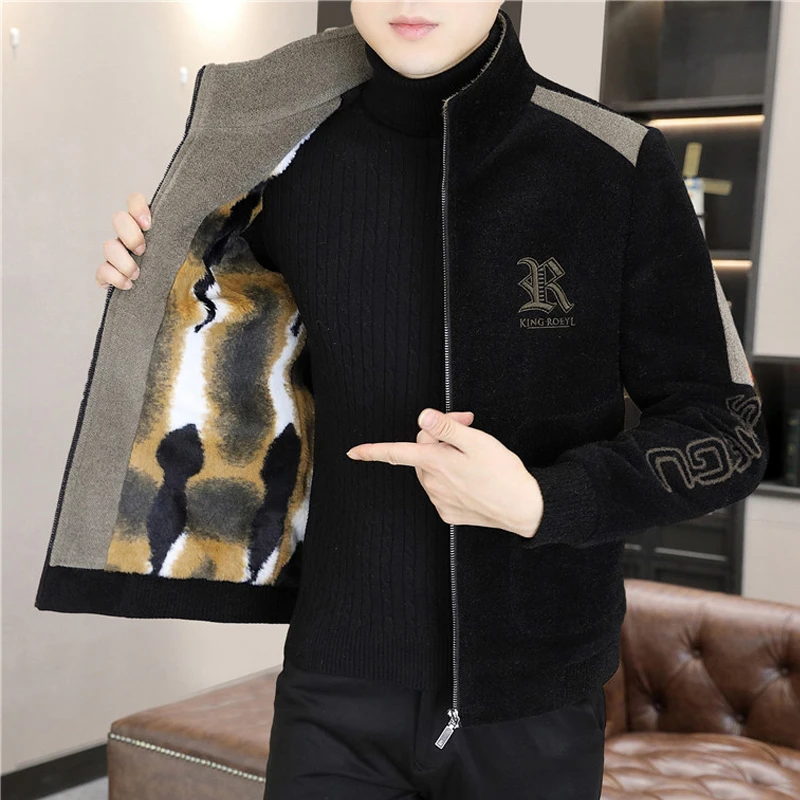 男士加绒加厚毛呢外套冬季新款潮流夹克青年立领短款帅气呢子大衣