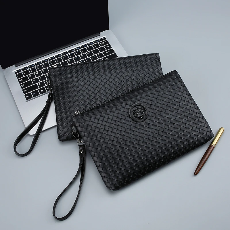 新款男士编织手拿包大容量软皮手包信封包潮流商务男包时尚简约